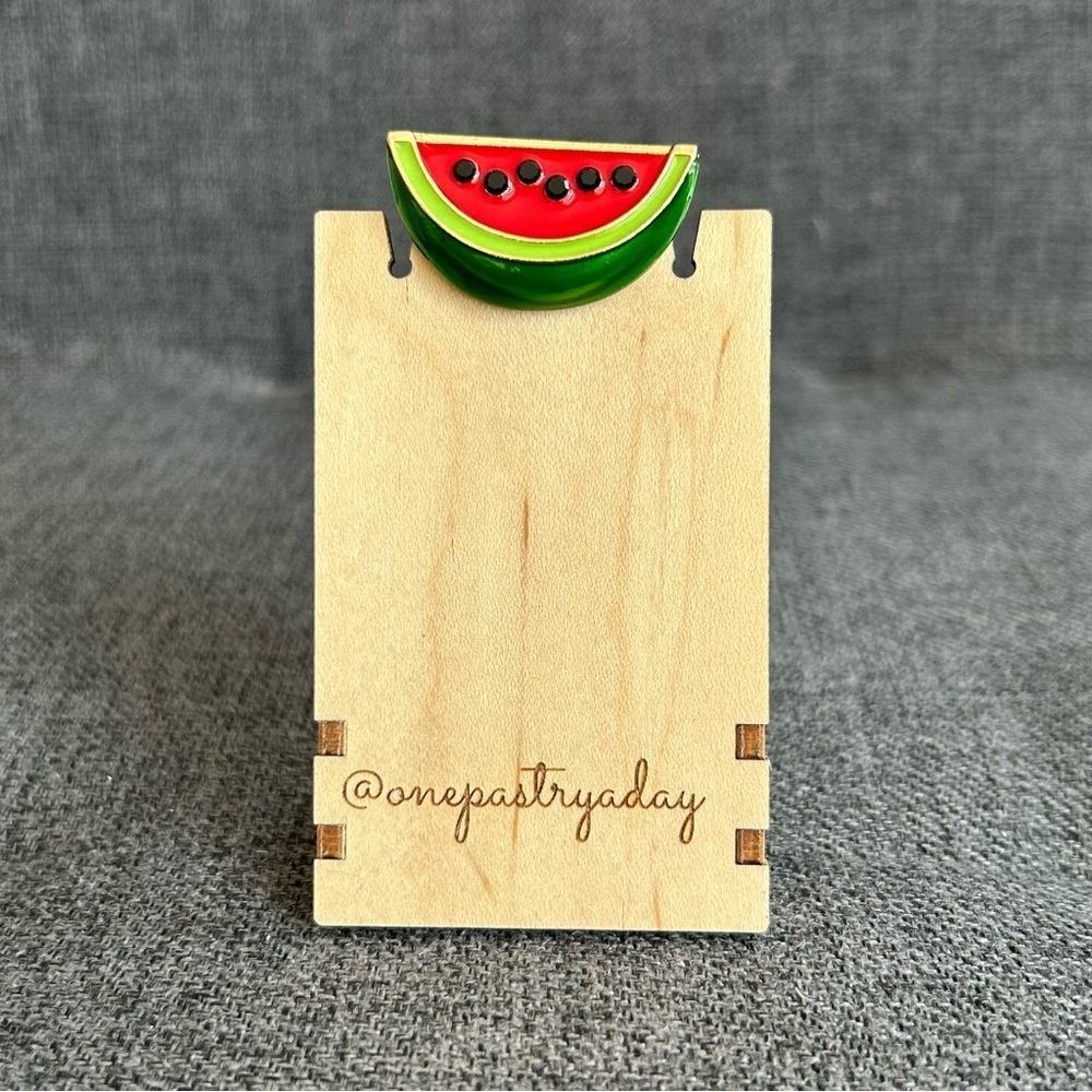 Watermelon Brooch Pin with Fashion Gemstones, Pink, Green, Black - Picture 5 of 17
